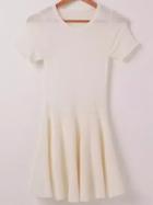 Romwe Short Sleeve Knit Pleated White Dress