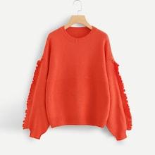 Romwe Frill Embellished Lantern Sleeve Sweater