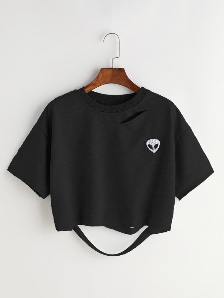 Romwe Patch Ripped Tee