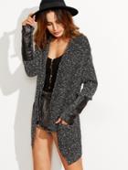 Romwe Black Shawl Collar Fleck Sweater Coat With Faux Leather Patch