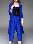 Romwe Blue Coat And Tank Top With Pockets Pants
