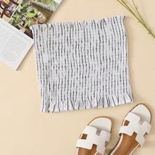 Romwe Frill Trim Shirred Bandeau Top
