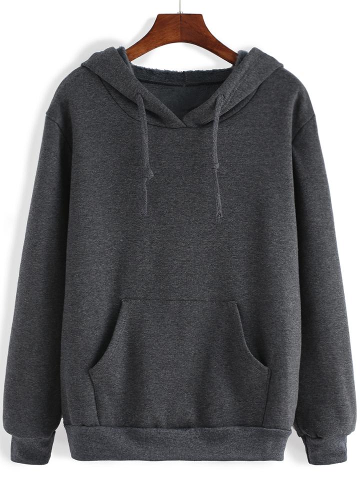 Romwe Hooded Drawstring Pocket Loose Sweatshirt