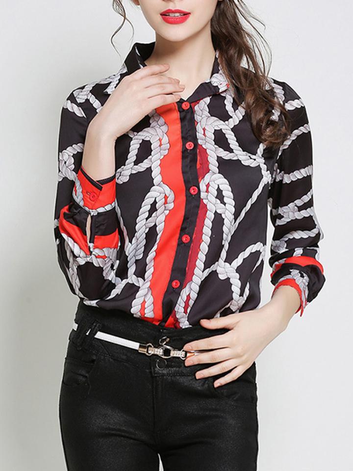 Romwe Rope All Over Print Shirt