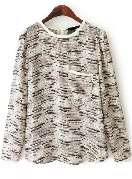 Romwe Collarless Pocket Loose Grey Shirt