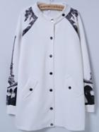Romwe Tower Print Single Breasted White Coat