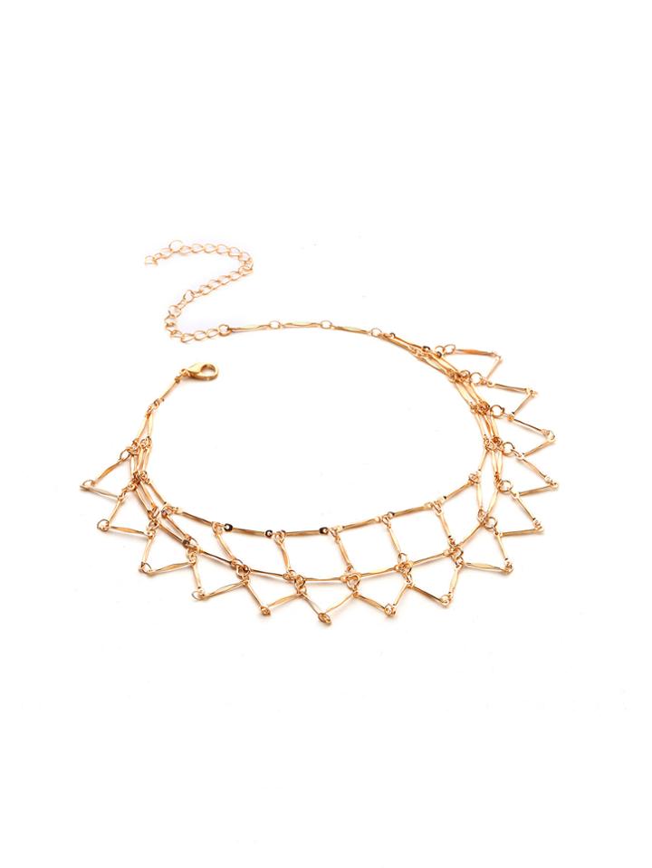 Romwe Geometric Shaped Handmade Chain Choker