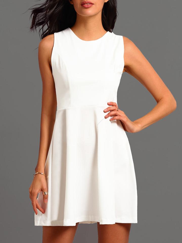 Romwe White Round Neck Sleeveless Flare Dress