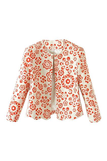 Romwe Floral Print Buttonless Casual Coat