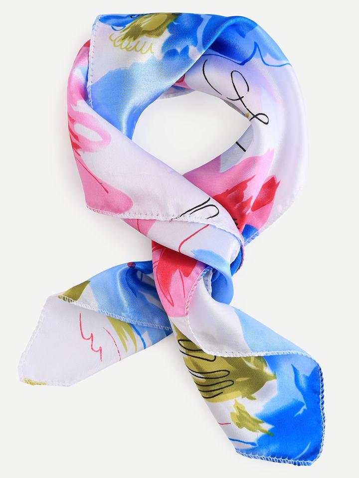 Romwe Flower Print Square Scarf