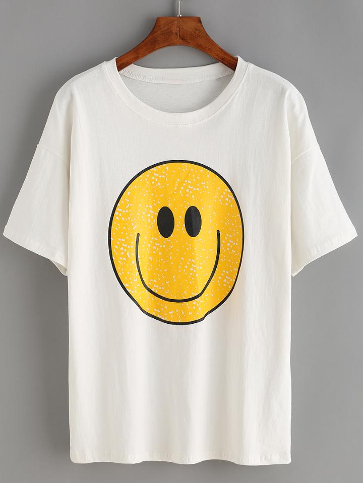 Romwe Smiley Face Print T-shirt