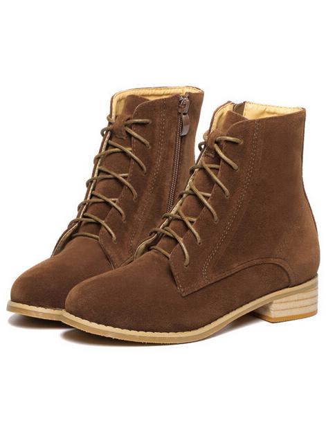 Romwe Brown Lace Up Vintage Boots