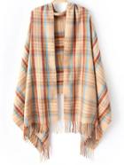 Romwe Plaid Fringe Khaki Scarf