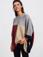 Romwe Cut And Sew Panel Slit Side Poncho Sweater