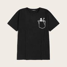 Romwe Guys Skull Pocket Print Tee