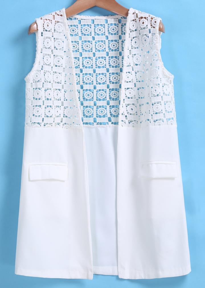 Romwe With Pockets Lace Insert Coat