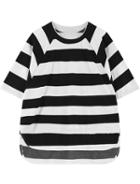 Romwe Striped Dip Hem Loose Black T-shirt