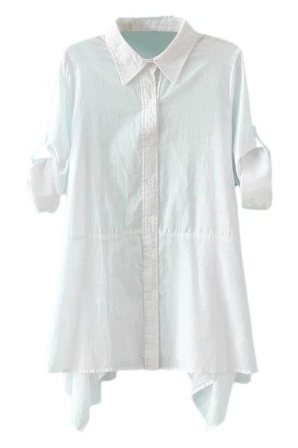 Romwe Romwe Asymmetric Rolled-up White Shirt