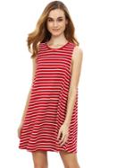 Romwe Maroon Striped Sleeveless Dress