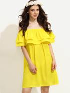Romwe Yellow Ruffle Off The Shoulder Shift Dress
