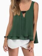 Romwe Green Strap V Neck Loose Tank Top