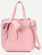 Romwe Pink Faux Leather Bow Detail Tote Bag With Strap