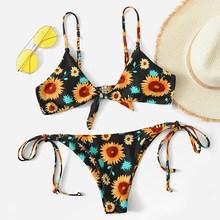 Romwe Random Floral Top With Tie Side Bikini