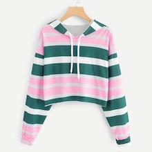 Romwe Drop Shoulder Striped Hoodie