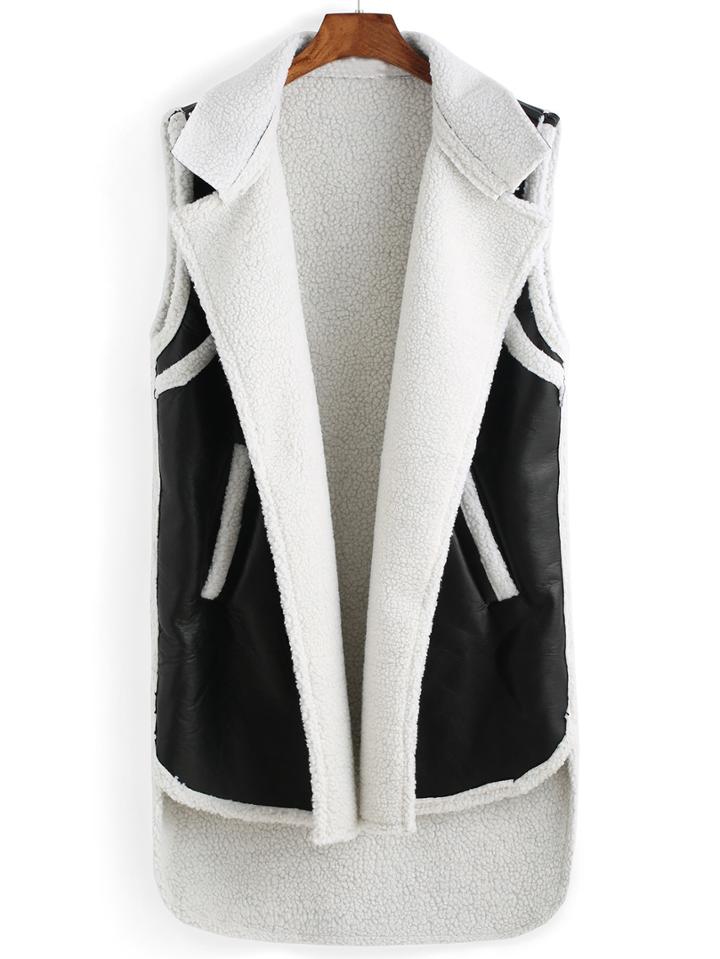 Romwe Lapel Pockets High Low Vest