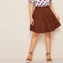 Romwe Plus Button Up Corduroy Skirt