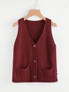 Romwe Dual Pocket Single Breasted Knit Top