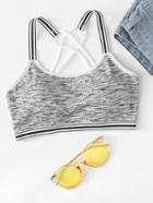 Romwe Striped Hem Criss Cross Back Crop Top