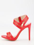 Romwe Zipper Embellished Strappy Sandals - Red