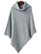Romwe Grey Turtleneck Asymmetrical Cape Sweater