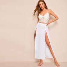 Romwe Double Split Thigh Solid Maxi Skirt