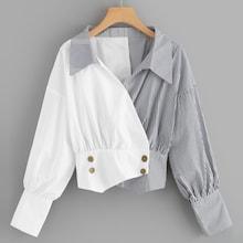 Romwe Striped Panel Button Detail Blouse