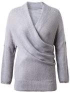 Romwe Grey Surplice Front Drop Shoulder Knit Sweater