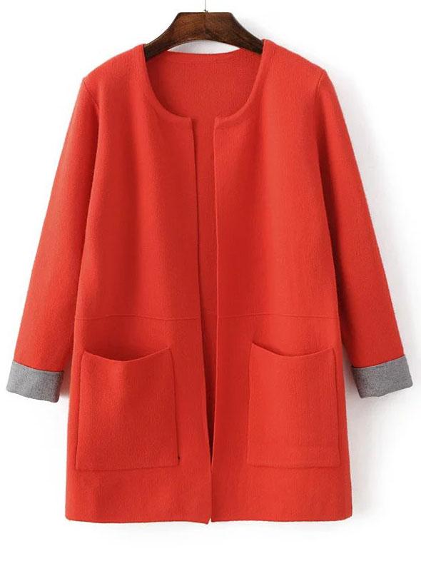 Romwe Contrast Cuff Pocket Long Cardigan