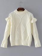 Romwe Ruffle Detail Cable Knit Jumper Sweater