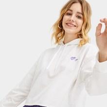 Romwe Heart Embroidered Drawstring Hoodie