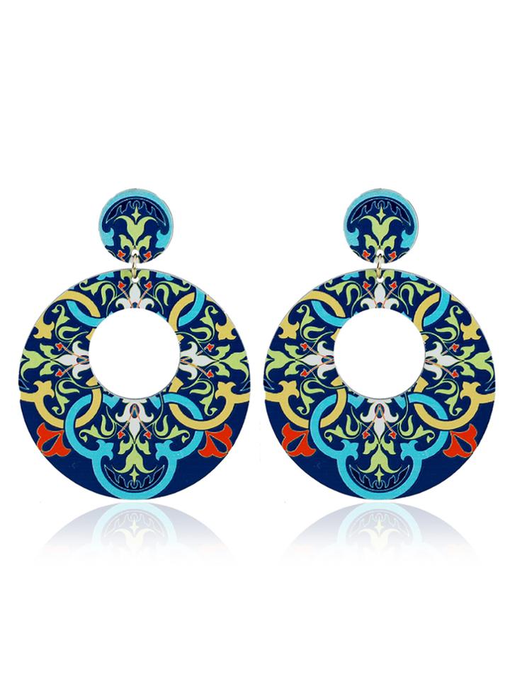 Romwe Tribal Pattern Round Drop Earrings