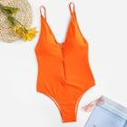 Romwe Zipper Front Low Back One Piece Swimwear
