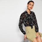 Romwe Tie Neck Graffiti Print Top