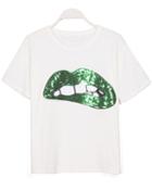 Romwe With Sequined Lips Pattern Loose T-shirt