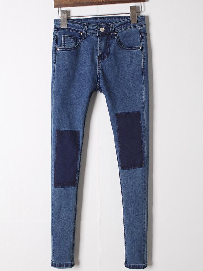 Romwe Color-block Denim Slim Pant