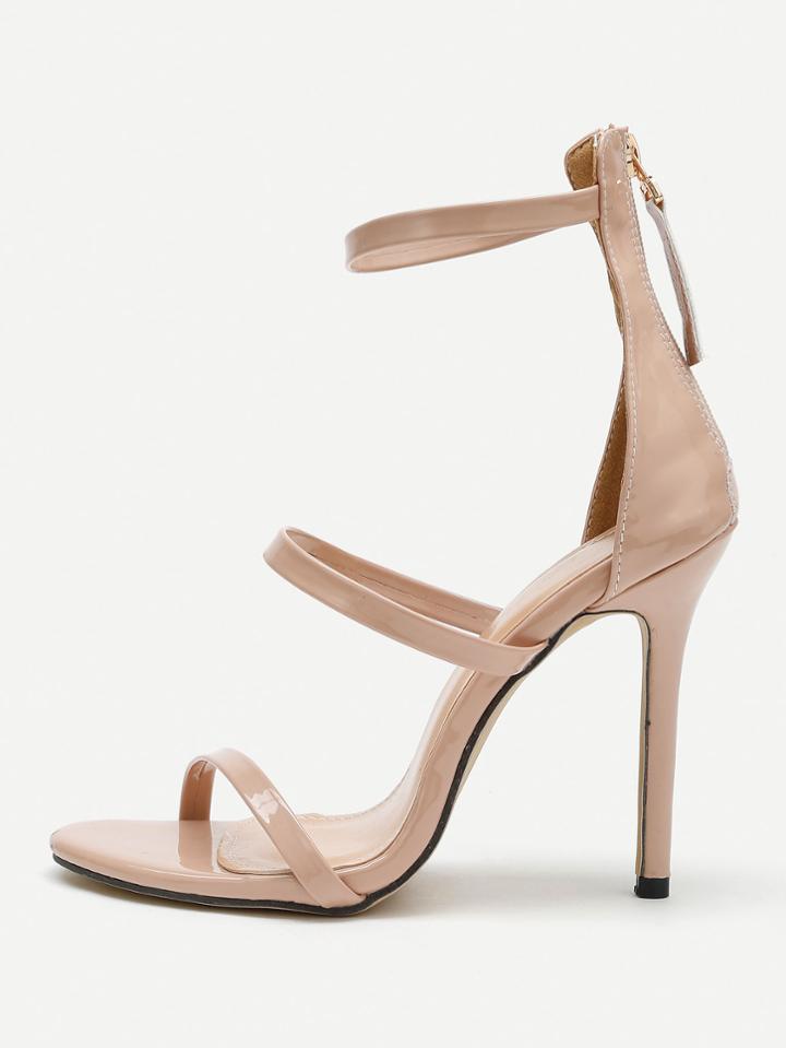 Romwe Zipper Detail Pu Stiletto Sandals