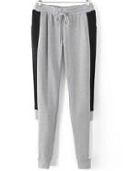 Romwe Grey Color Block Drawstring Waist Sports Pants