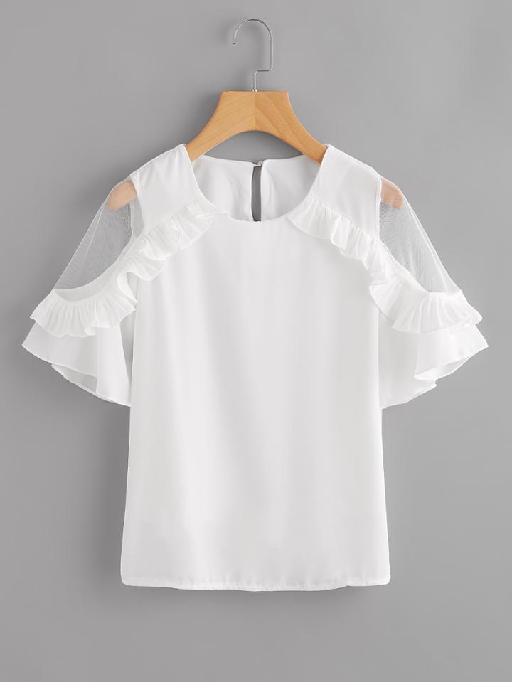 Romwe Sheer Insert Frill Trim Blouse