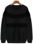 Romwe Tassel Loose Black Sweatshirt