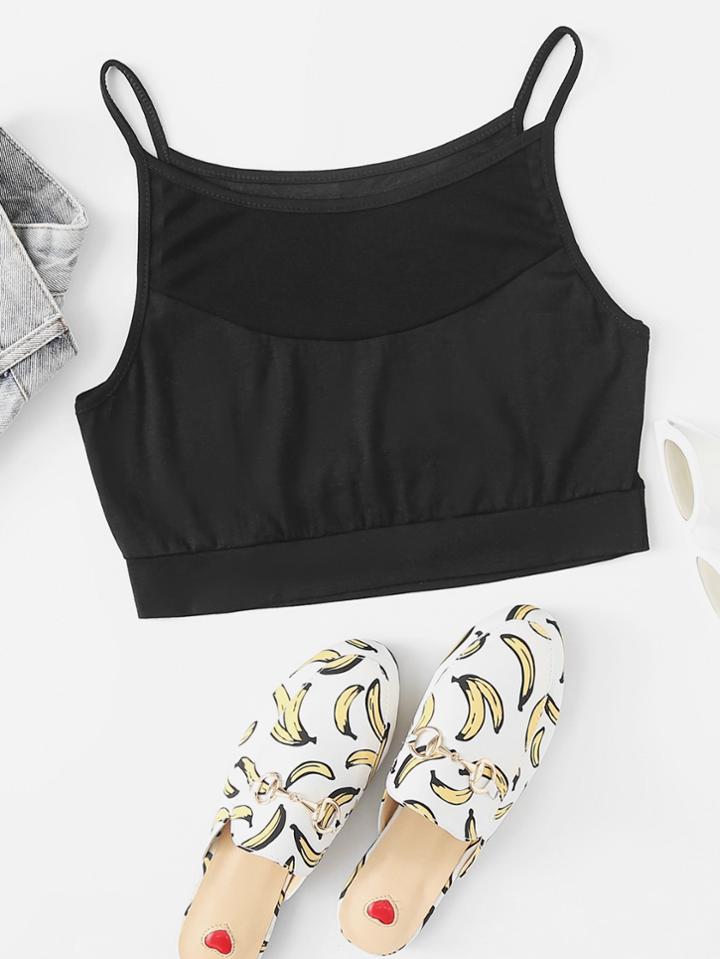 Romwe Sheer Mesh Panel Cami Top
